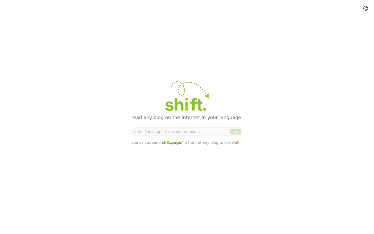 Shift reader homepage with a URL input