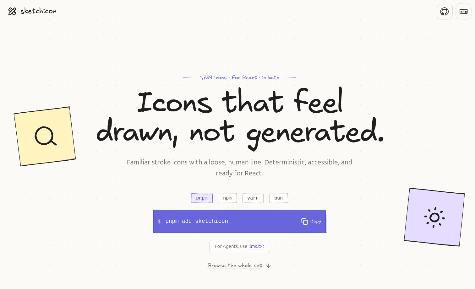 Sketchicon hand-drawn React icon library